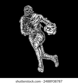 Vector sketch of a mummy playing basketball