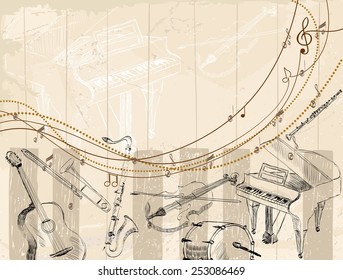 Vector Sketch musical instruments on a light background