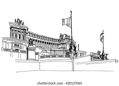 vector sketch of National Monument of Victor Emmanuel II. Rome, Italy.