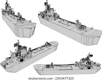 Vector sketch of a navy combat warship illustration