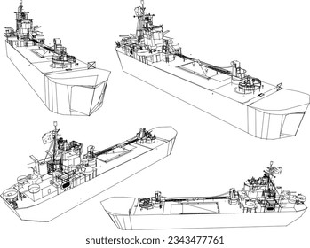 Vector sketch of a navy combat warship illustration