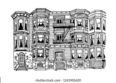 vector sketch of New York brick living house