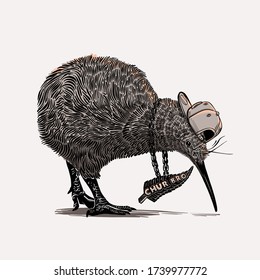 the vector sketch of the New Zealand kiwi bird 