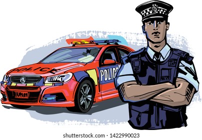the vector sketch of the New Zealand police officer