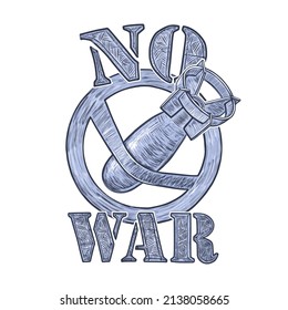 Vektorgrafik "No War". Luftbombe in einem Kreislauf. Freehand Zeichnung für T-Shirt-Druck. Poster. Tattoo. Einzeln auf weißem Hintergrund.