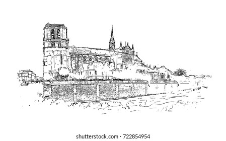 Vector Sketch of Notre-Dame de Paris France in illustration.