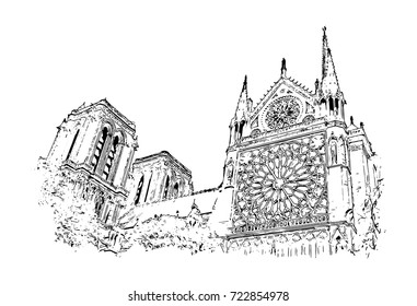 Vector Sketch of Notre-Dame de Paris France in illustration.