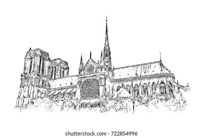 Vector Sketch of Notre-Dame de Paris France in illustration.