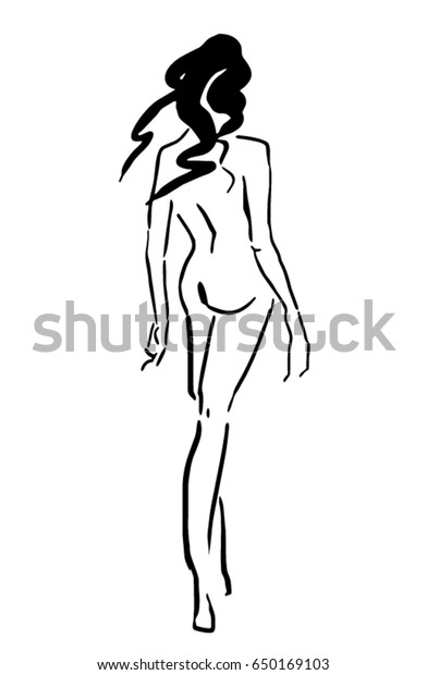 Vector Sketch Nude Girl Standing Back Stock Vector Royalty