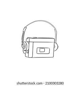 Vector Sketch Of Old Black And White Walkman
