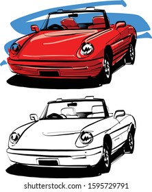 the vector sketch of the old fashion sport car