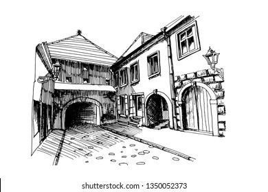 Vector sketch of Old Fortress Gate, Kamenita Vrata, Zagreb, Croatia