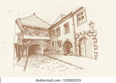 Vector sketch of Old Fortress Gate, Kamenita Vrata, Zagreb, Croatia