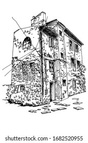 Esbozo vectorial de la vieja casa en Pula, Croacia.
