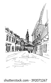Vector sketch of old street in Zagreb. Croatia.