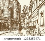 Vector sketch of old town street, Berlin, Germany.