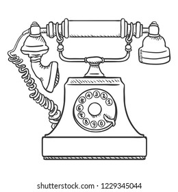 Vector Sketch Old Vintage Telephone. Retro Rotary Phone