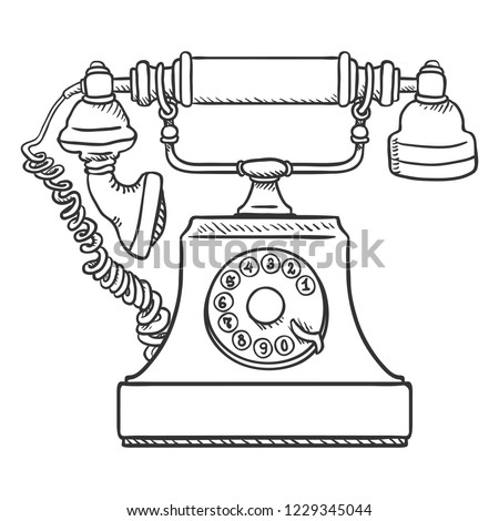 Vector Sketch Old Vintage Telephone. Retro Rotary Phone