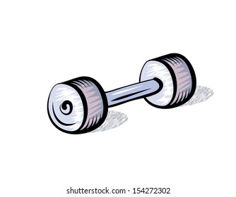 Vector sketch of one steel dumbbell on the white background.