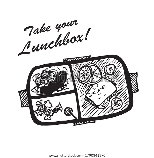 Vector Sketch Open Lunch Box Meal Stock Vector (Royalty Free ...