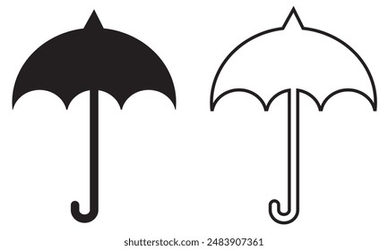 Vector Sketch Open Umbrella. Cute Umbrella Сane with handle. Hand draw illustration in cartoon doodle style. Black and white Umbrella isolated on a white  background.  EPS 10