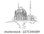 vector sketch of Ortakoy Mosque in Istanbul, Turkey.