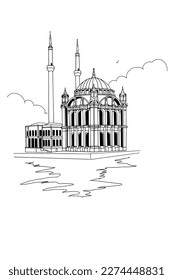 vector sketch of Ortakoy Mosque in Istanbul, Turkey.