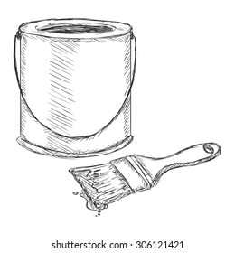 Vector Sketch Paint Can and Brush