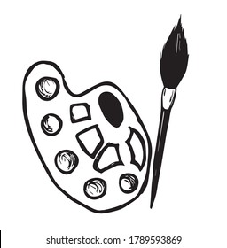 Vector sketch palette and brush. Art materials doodles