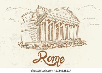 Vector sketch of Pantheon. Rome. Italy. Artistic retro style.