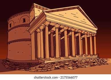 Vector Sketch Of Pantheon. Rome. Italy.