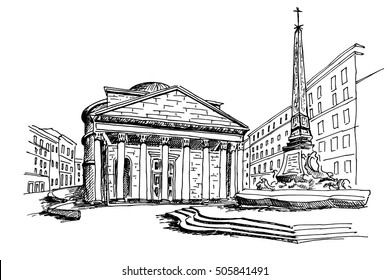 Vector Sketch Of Pantheon. Rome. Italy.