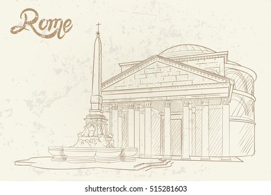 vector sketch of Pantheon. Rome. Italy.