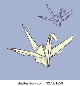 vector sketch of paper crane