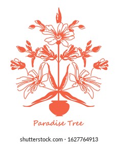 Vector sketch of a paradise tree from spring flowers of stellaria