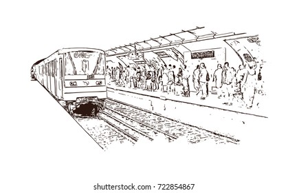 Vector Sketch of Paris Metro rail France in illustration.