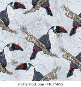 Vector sketch of a parrot with flowers. Hand drawn illustration