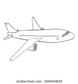 Vector Sketch Passenger Airplane. Commercial Aviation Aircraft. Side View.