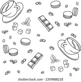  Vector Sketch pattern about coffee