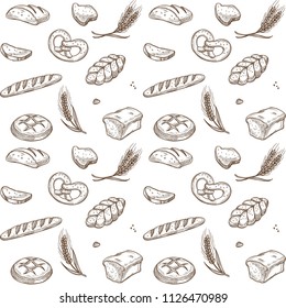 Vector sketch pattern of bakery bread and cereals