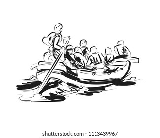 Vector sketch of people on a raft