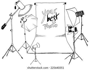  vector sketch photo studio, white background