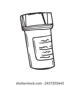 Vector sketch pills, tablet, capsule and package bottle isolated on white background. Hand drawn medical illustration.