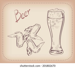 vector sketch of a pint of beer, made by hand