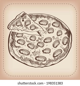vector sketch of a pizza, made by hand
