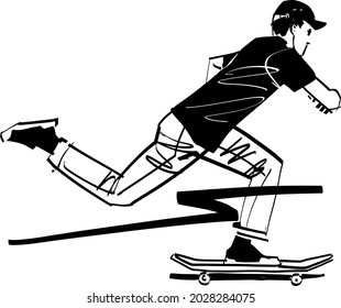 the vector sketch of the player on a skateboard