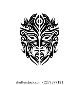 A vector sketch of a Polynesian god mask in black and white.