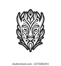 Vector sketch of a Polynesian mask tattoo in black and white.