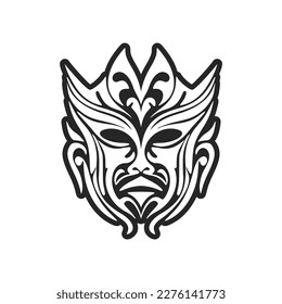 Vector sketch of a Polynesian mask tattoo in black and white.