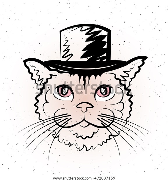 Vector Sketch Portrait Cat Hat Domestic Stock Vector (Royalty Free ...
